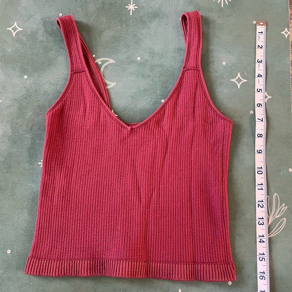 Pink Ribbed Crop Tank Top V-Neck - Picture 4 of 4